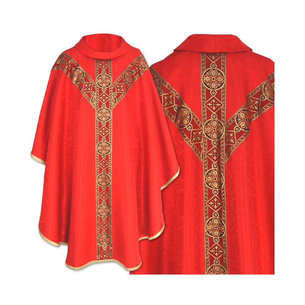 Ornat semi gotycki, czerwony, tkanina żakard, pasy tkane (58K) - ORNATY NA WIELKI POST - Nowość