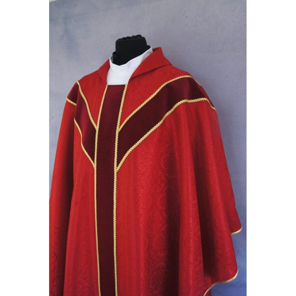 Ornat semi gotycki + stuła, kolor czerwony, aksamitny pas (63K) - ORNATY NA WIELKI POST - zdjęcie 2 - Ornat semi gotycki + stuła, kolor czerwony, aksamitny pas (63K)