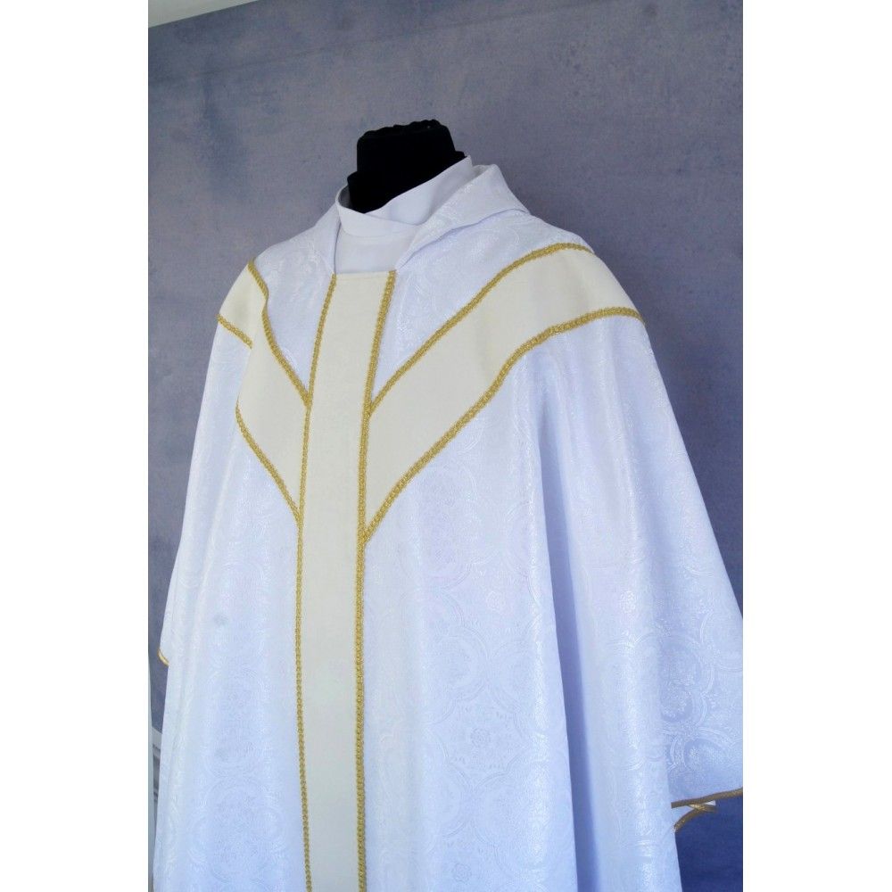 Ornat semi gotycki + stuła, kolor biały, aksamitny pas (65K) - Ornaty Semi Gotyckie - zdjęcie 2 - Ornat semi gotycki + stuła, kolor biały, aksamitny pas (65K)