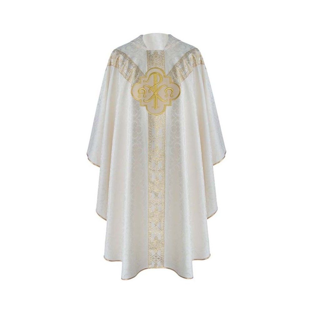 Ornat semi gotycki, ecru, tkanina żakard, pasy tkane (68K) - Ornaty Semi Gotyckie - Nowość