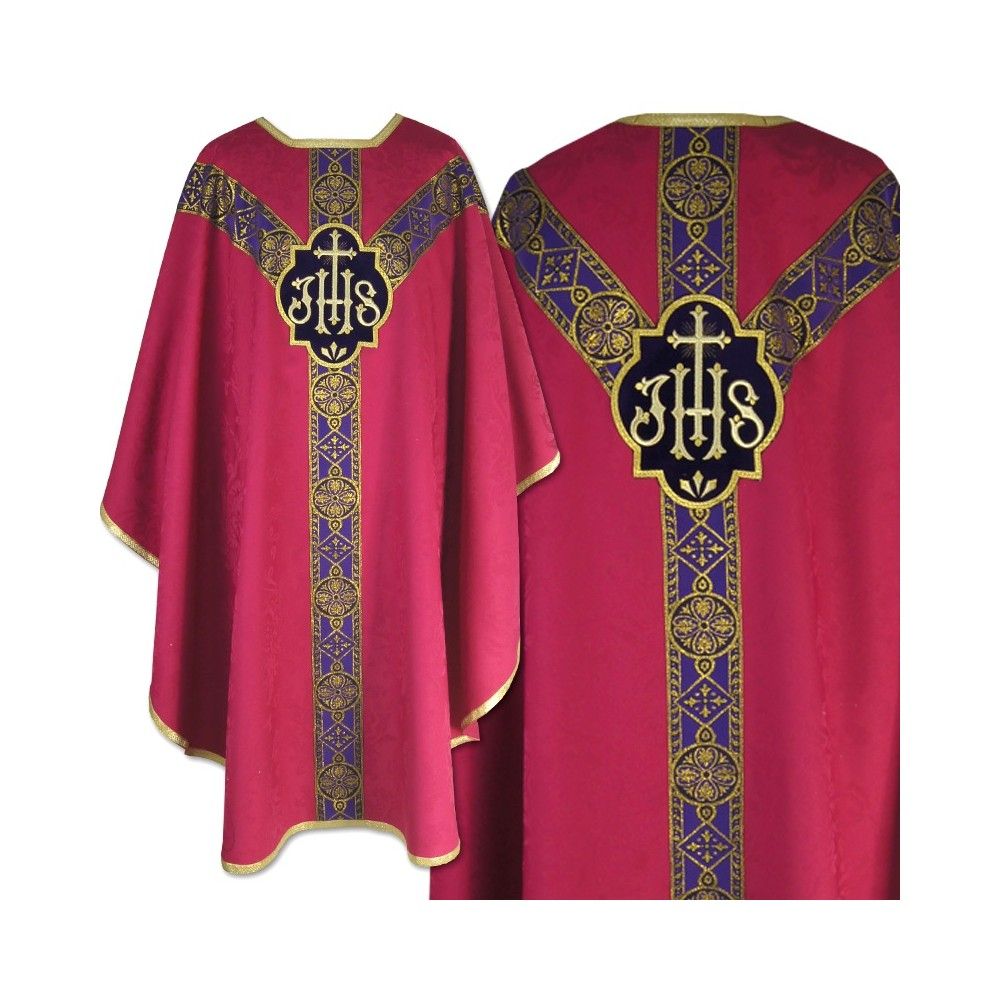 Ornat semi gotycki, różowy, tkanina żakard, pasy tkane (72K) - ORNATY NA WIELKI POST - Nowość