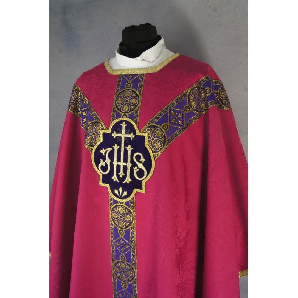 Ornat semi gotycki, różowy, tkanina żakard, pasy tkane (72K) - ORNATY NA WIELKI POST - zdjęcie 2 - Ornat semi gotycki, różowy, tkanina żakard, pasy tkane (72K)