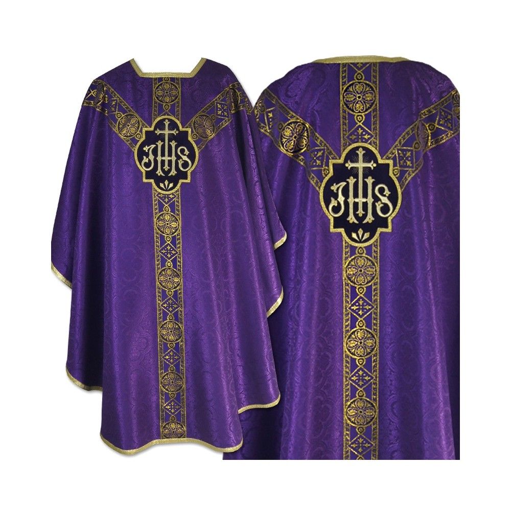 Ornat semi gotycki, fioletowy, tkanina żakard, pasy tkane (73K) - ORNATY NA WIELKI POST - Nowość
