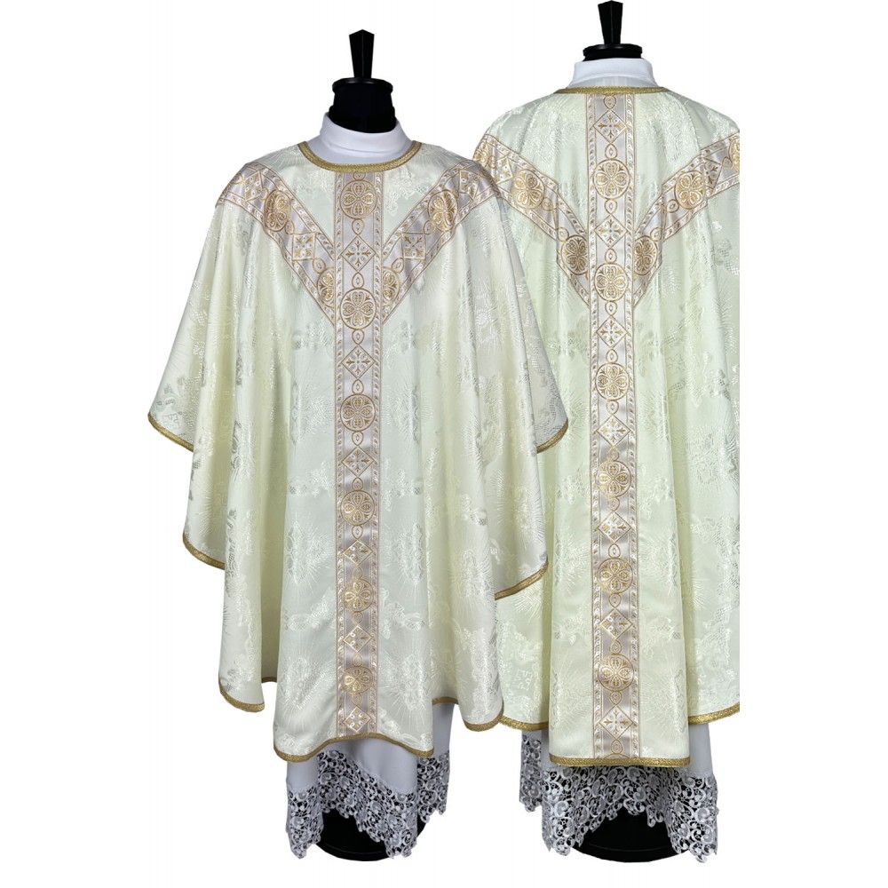 Ornat semi gotycki, ecru, tkanina żakard, pasy tkane (78K) - Ornaty Semi Gotyckie - Nowość