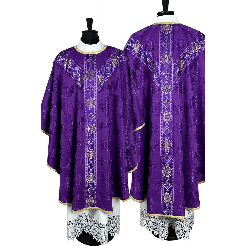 Ornat semi gotycki, fioletowy, tkanina żakard, pasy tkane (79K) - ORNATY NA WIELKI POST - Nowość