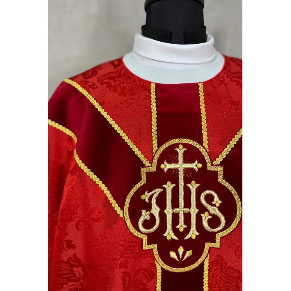 Ornat semi gotycki + stuła, kolor czerwony, aksamitny pas (82K) - ORNATY NA WIELKI POST - zdjęcie 2 - Ornat semi gotycki + stuła, kolor czerwony, aksamitny pas (82K)