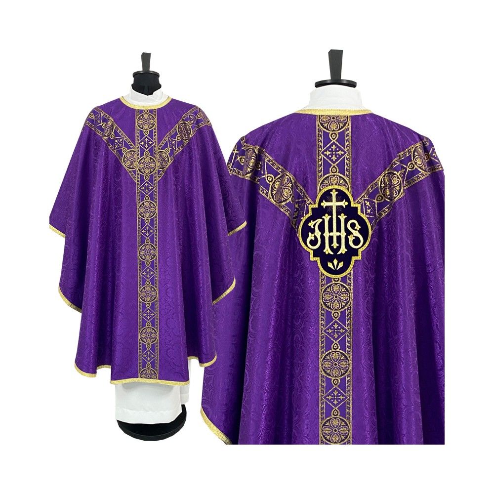 Ornat semi gotycki, fioletowy, tkanina żakard, pasy tkane (86K) - ORNATY NA WIELKI POST - Nowość