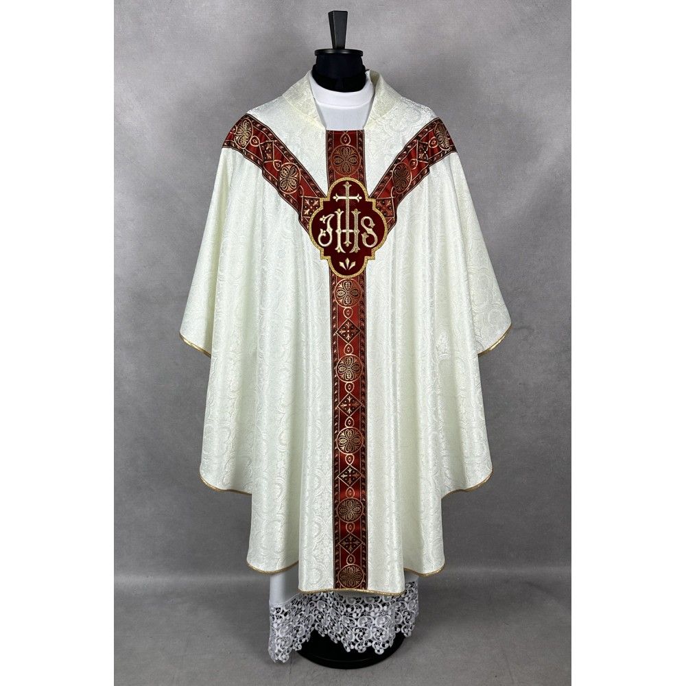 Ornat semi gotycki, ecru, tkanina żakard, pasy tkane (89K) - Ornaty Semi Gotyckie - zdjęcie 2 - Ornat semi gotycki, ecru, tkanina żakard, pasy tkane (89K)