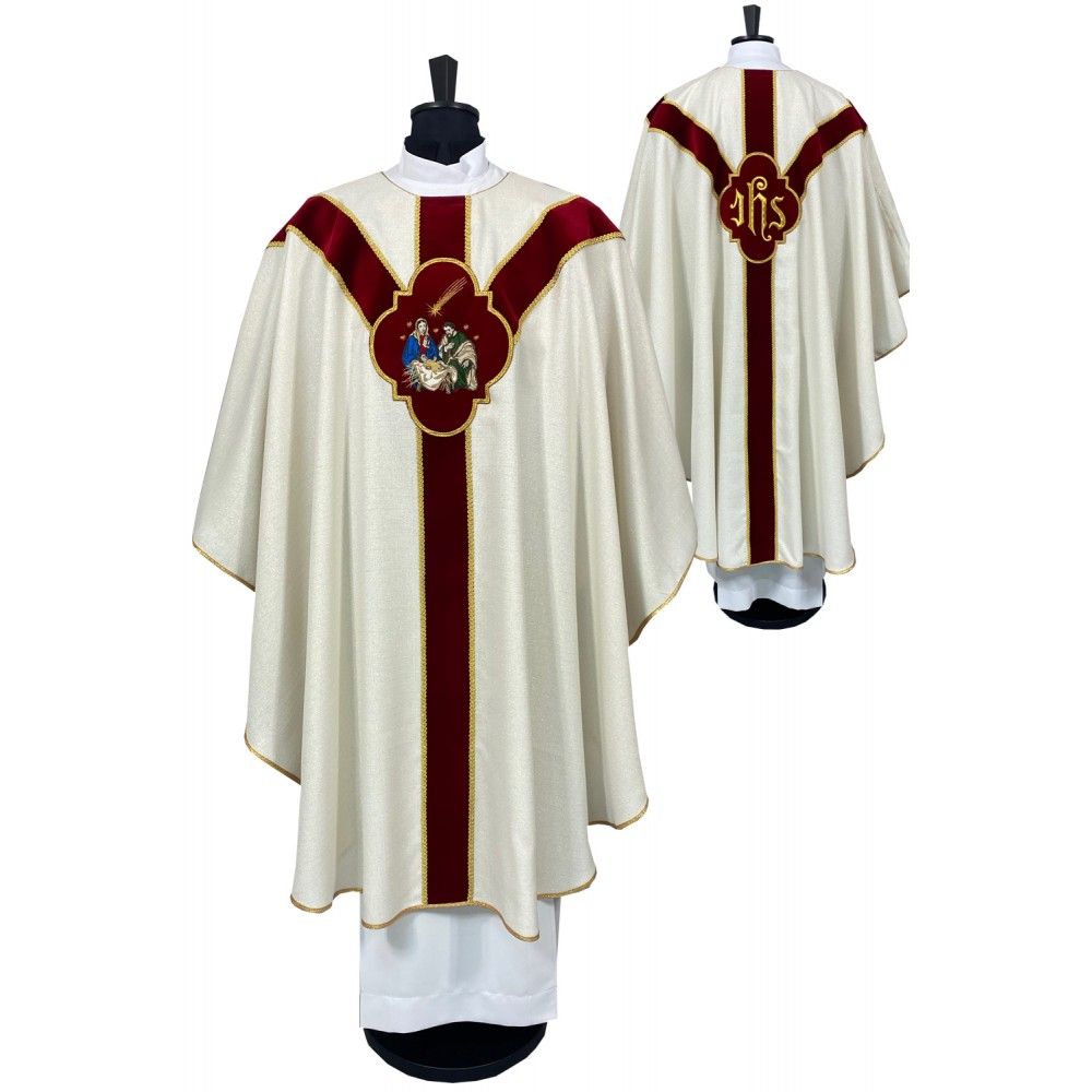 Ornat semi gotycki + stuła, aplikacja Św. Rodzina, aksamitny pas (90K) - Ornaty Semi Gotyckie - Nowość