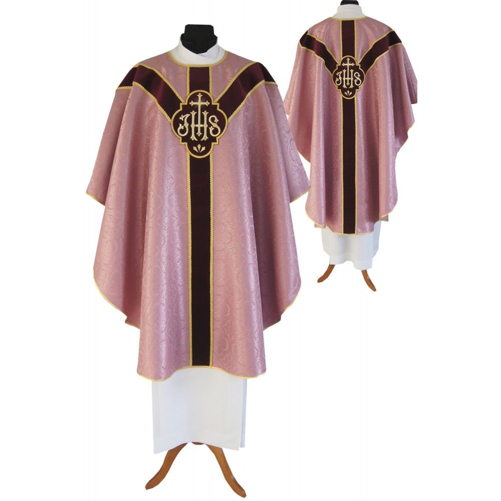 Ornat semi gotycki, kolor rose, pasy aksamit (91K) - ORNATY NA WIELKI POST - Nowość