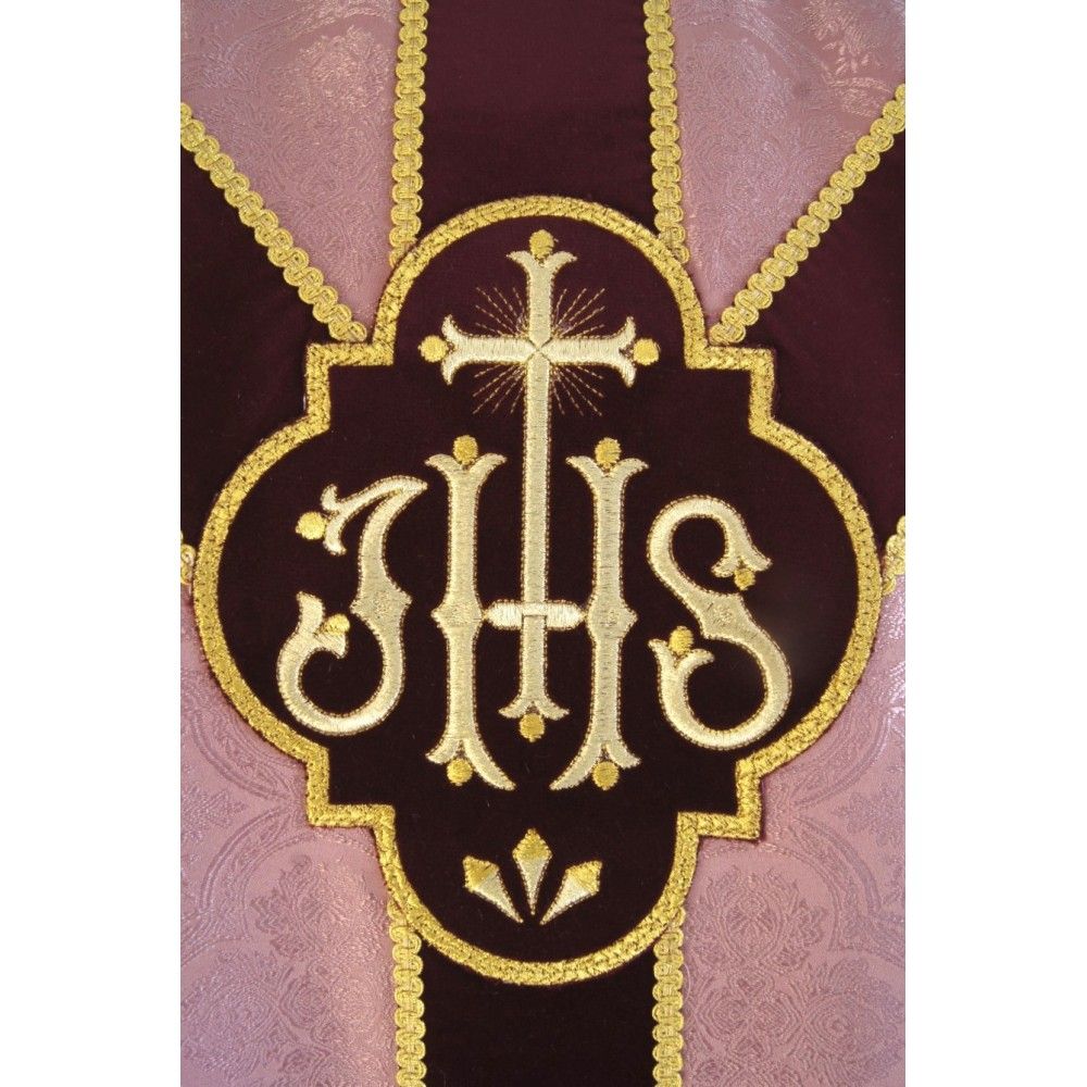 Ornat semi gotycki, kolor rose, pasy aksamit (91K) - ORNATY NA WIELKI POST - zdjęcie 2 - Ornat semi gotycki, kolor rose, pasy aksamit (91K)