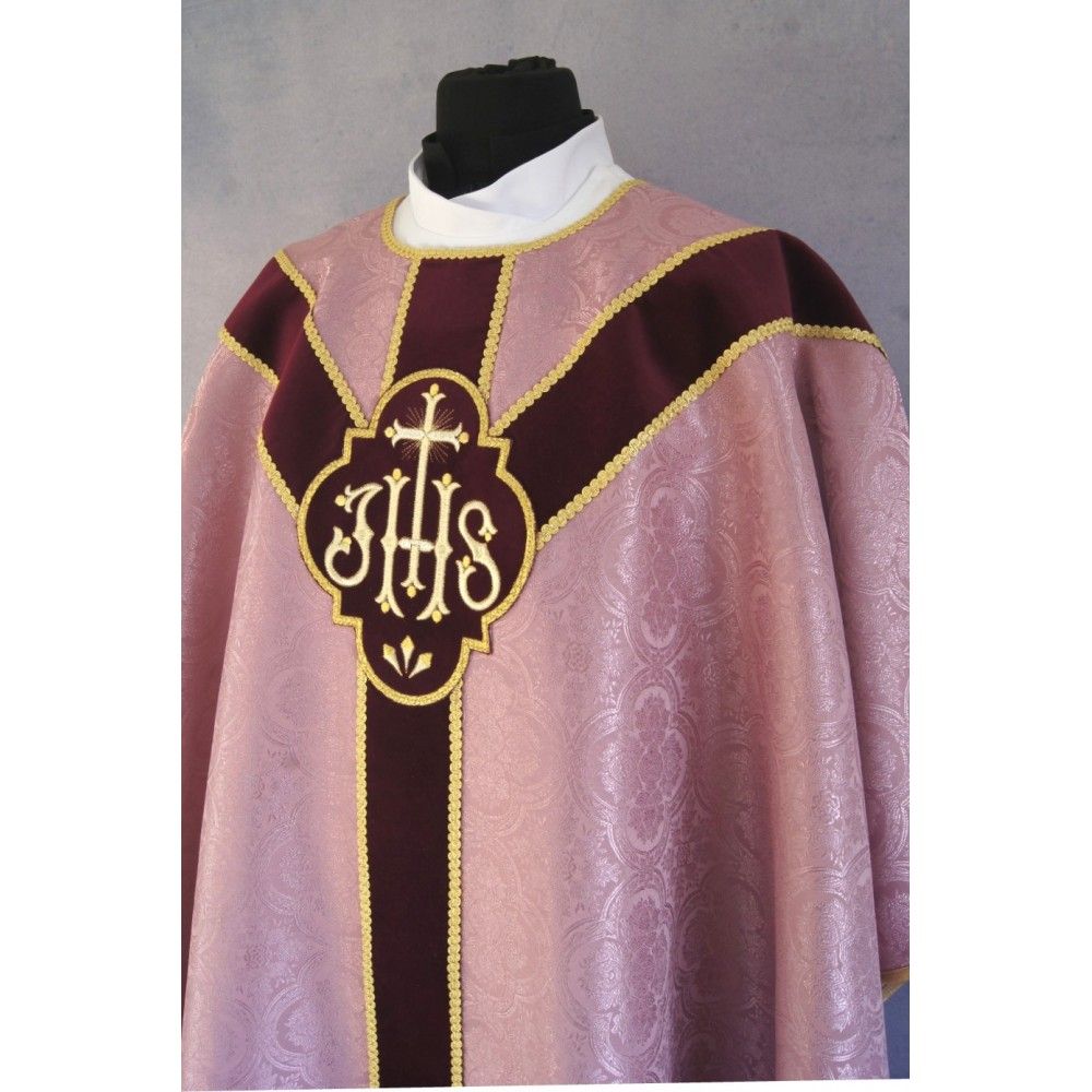 Ornat semi gotycki, kolor rose, pasy aksamit (91K) - ORNATY NA WIELKI POST - zdjęcie 3 - Ornat semi gotycki, kolor rose, pasy aksamit (91K)