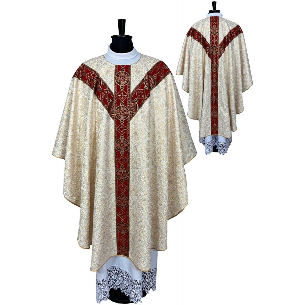 Ornat semi gotycki, tkanina brokat, pasy tkane (92K) - Ornaty Semi Gotyckie - Nowość