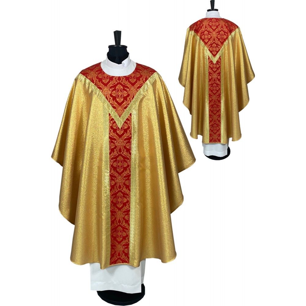 Ornat semi gotycki, tkanina złoty brokat, pasy tkane (93K) - Ornaty Semi Gotyckie - Nowość