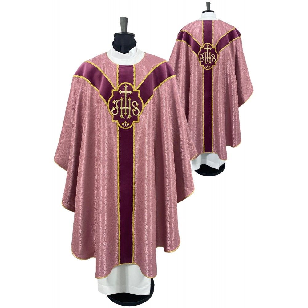 Ornat semi gotycki, kolor blady róż, pasy aksamit (94K) - ORNATY NA WIELKI POST - Nowość