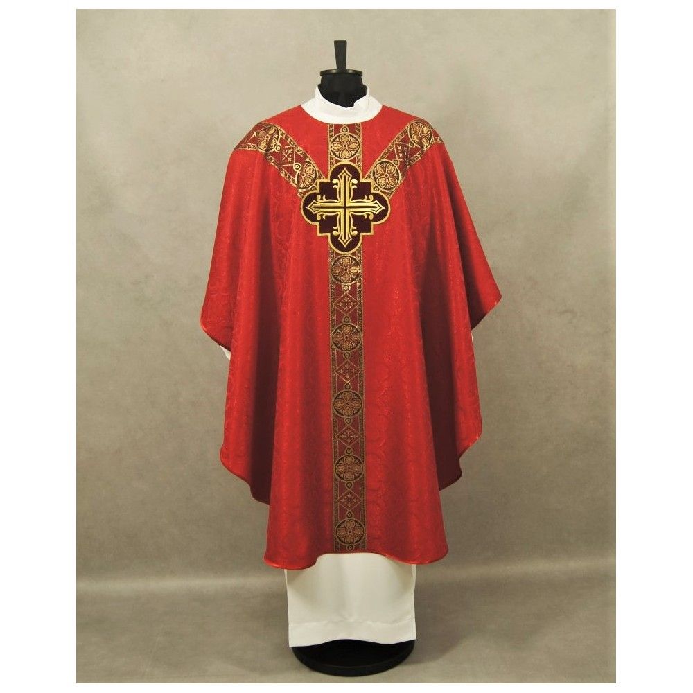 Ornat semi gotycki, czerwony, tkanina żakard, pasy tkane (97K) - ORNATY NA WIELKI POST - Nowość