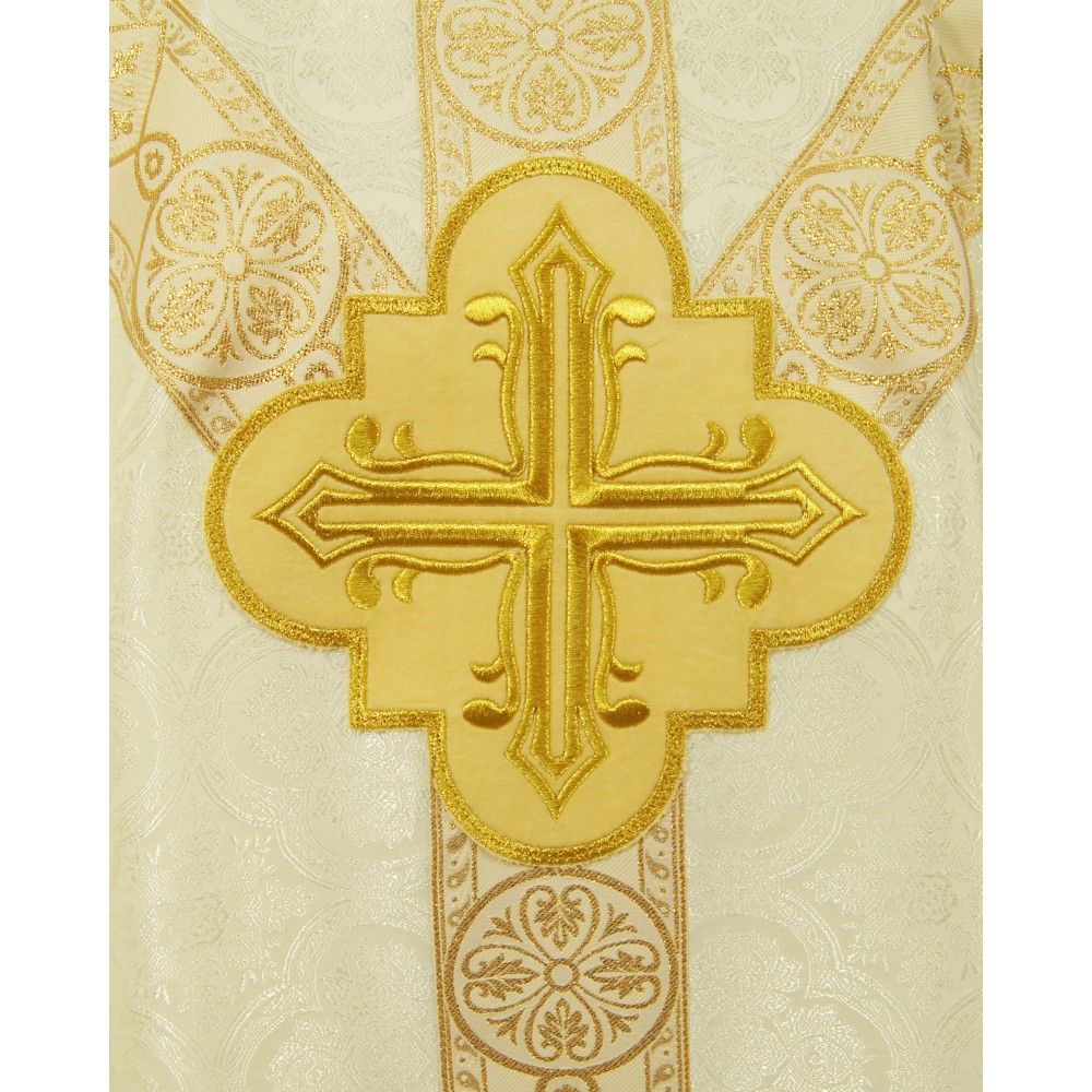Ornat semi gotycki, ecru, tkanina żakard, pasy tkane (98K) - Ornaty Semi Gotyckie - zdjęcie 2 - Ornat semi gotycki, ecru, tkanina żakard, pasy tkane (98K)