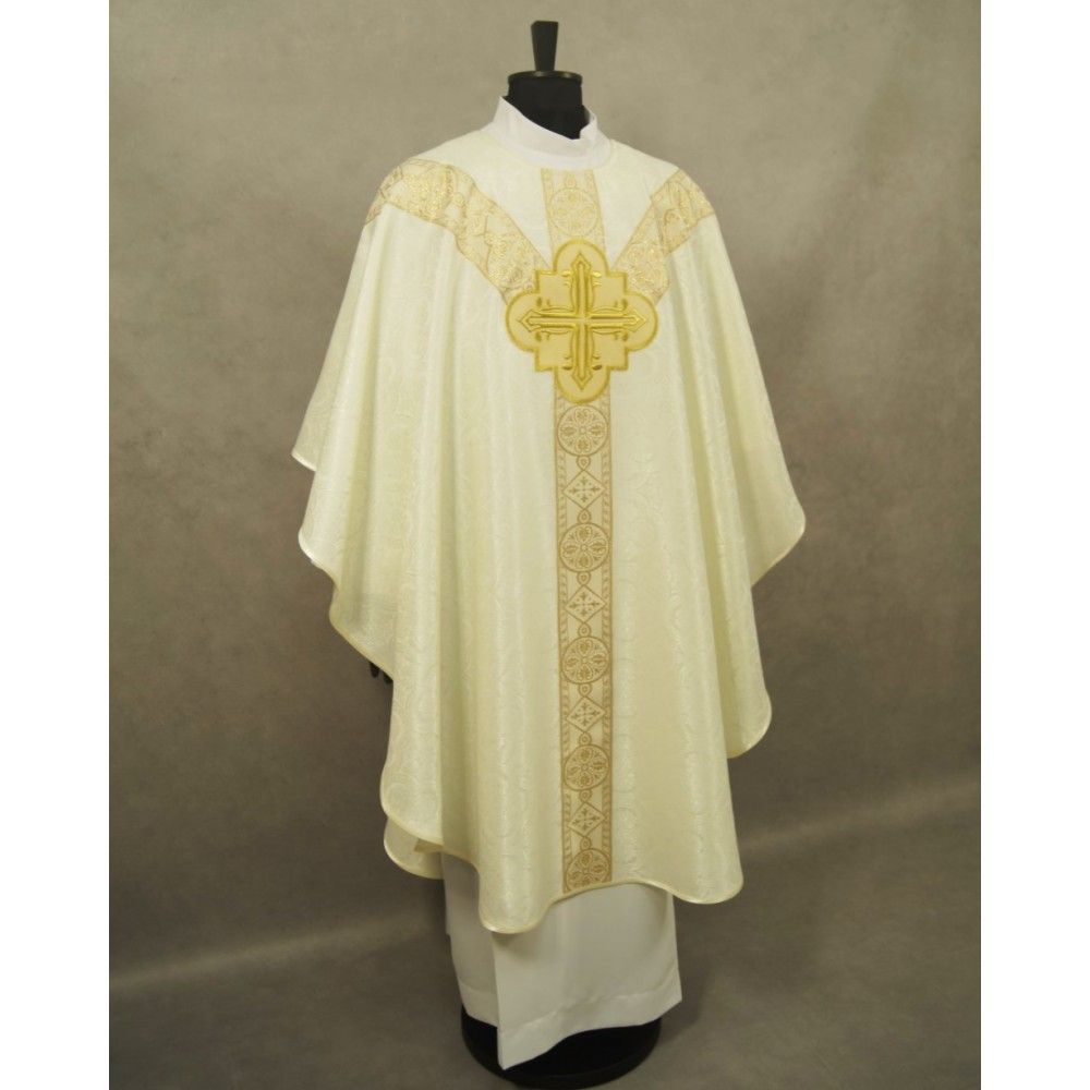 Ornat semi gotycki, ecru, tkanina żakard, pasy tkane (98K) - Ornaty Semi Gotyckie - zdjęcie 3 - Ornat semi gotycki, ecru, tkanina żakard, pasy tkane (98K)