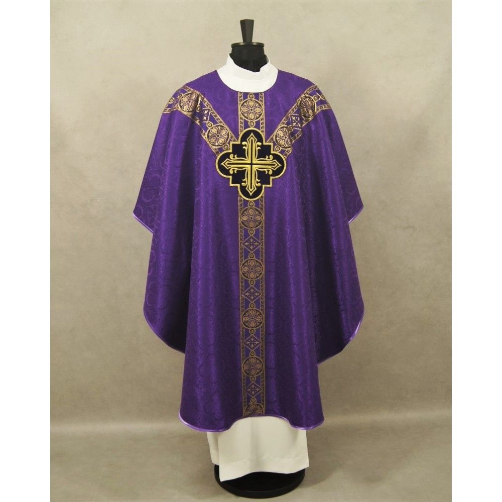 Ornat semi gotycki, fioletowy, tkanina żakard, pasy tkane (99K) - ORNATY NA WIELKI POST - Nowość