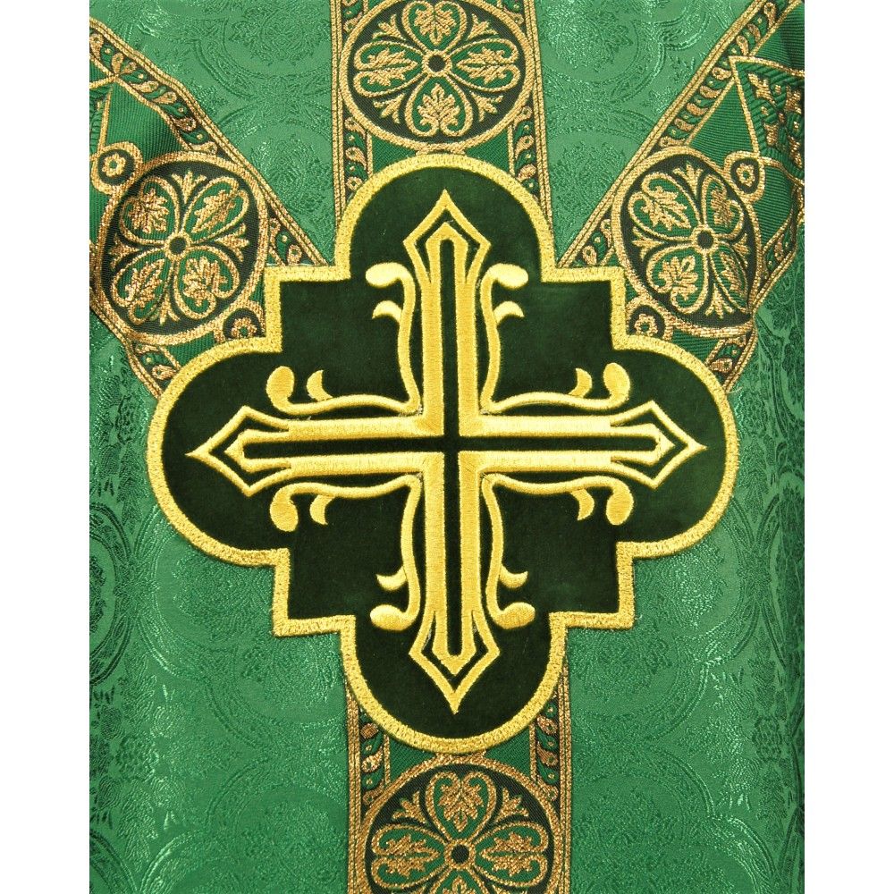 Ornat semi gotycki, zielony, tkanina żakard, pasy tkane (100K) - Ornaty Semi Gotyckie - zdjęcie 2 - Ornat semi gotycki, zielony, tkanina żakard, pasy tkane (100K)