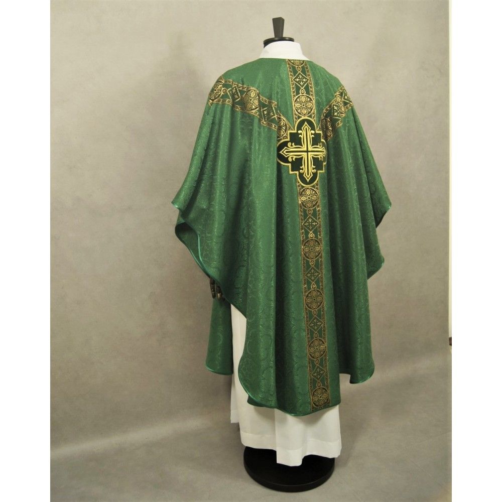 Ornat semi gotycki, zielony, tkanina żakard, pasy tkane (100K) - Ornaty Semi Gotyckie - zdjęcie 3 - Ornat semi gotycki, zielony, tkanina żakard, pasy tkane (100K)