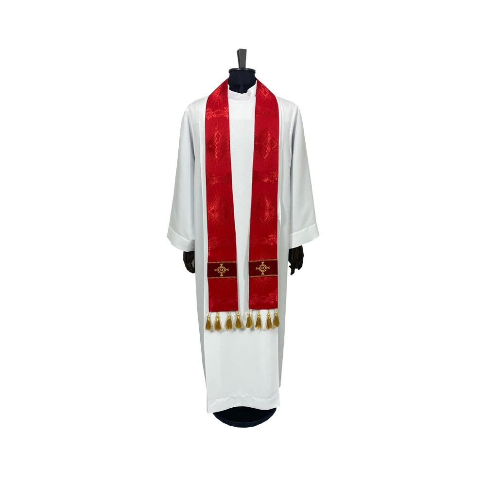 Ornat semi gotycki czerwony + akcesoria, tkanina żakard, pasy aksamit (101K) - Ornaty Semi Gotyckie - zdjęcie 4 - Ornat semi gotycki czerwony + akcesoria, tkanina żakard, pasy aksamit (101K)