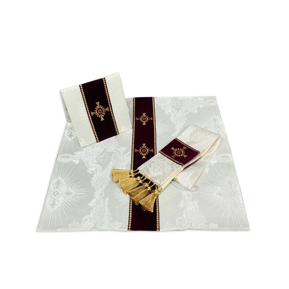 Ornat semi gotycki ecru + akcesoria, tkanina żakard, pasy aksamit (102K) - Ornaty Semi Gotyckie - zdjęcie 4 - Ornat semi gotycki ecru + akcesoria, tkanina żakard, pasy aksamit (102K)