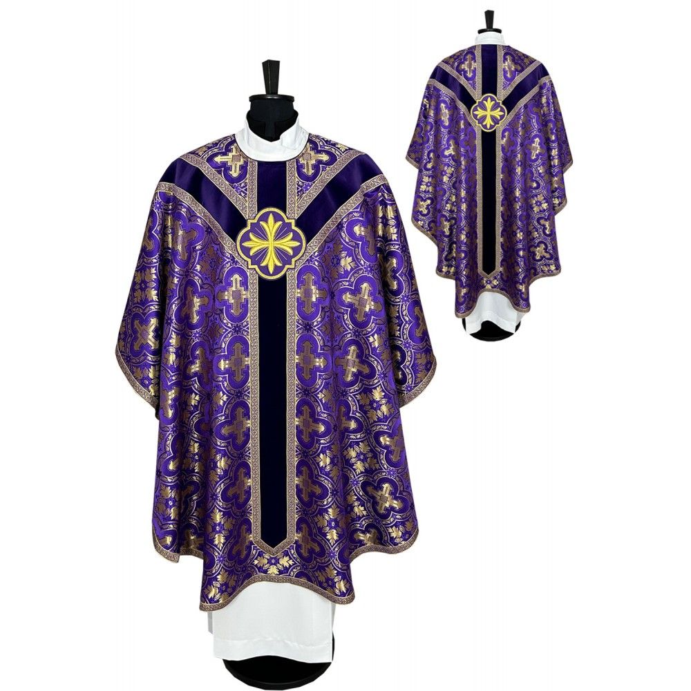 Ornat semi gotycki fioletowy, tkanina żakard (112K) - ORNATY NA WIELKI POST - Nowość
