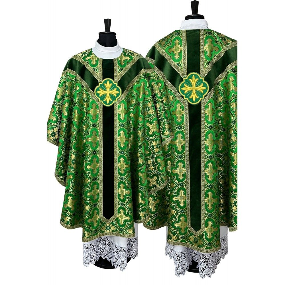 Ornat semi gotycki zielony, tkanina żakard (113K) - Ornaty Semi Gotyckie - Nowość