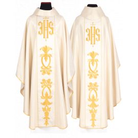 Ornat haftowany IHS ecru + stuła (139H) - Ornaty białe/ ecru