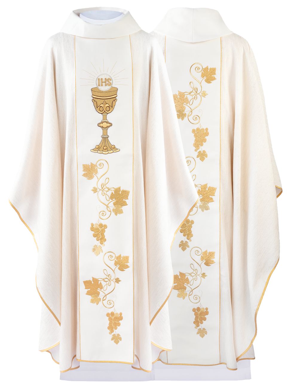 Ornat haftowany Kielich z Hostią + stuła - ecru (142H) - Ornaty białe/ ecru - Nowość