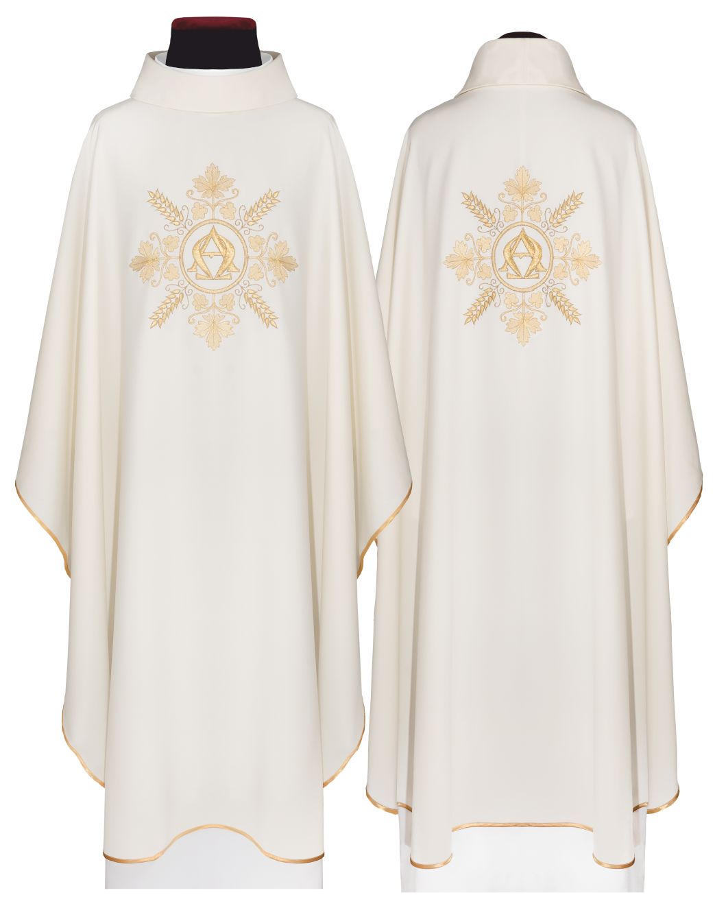 Ornat haftowany Alfa i Omega, ecru + stuła (156H) - ORNATY WIELKANOCNE - Nowość