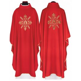 Ornat haftowany Alfa i Omega, czerwony + stuła (158H) - ORNATY NA WIELKI POST