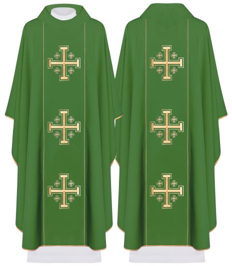 Ornat haftowany Krzyże Jerozolimskie, zielony + stuła (162H) - Ornaty zielone - Nowość