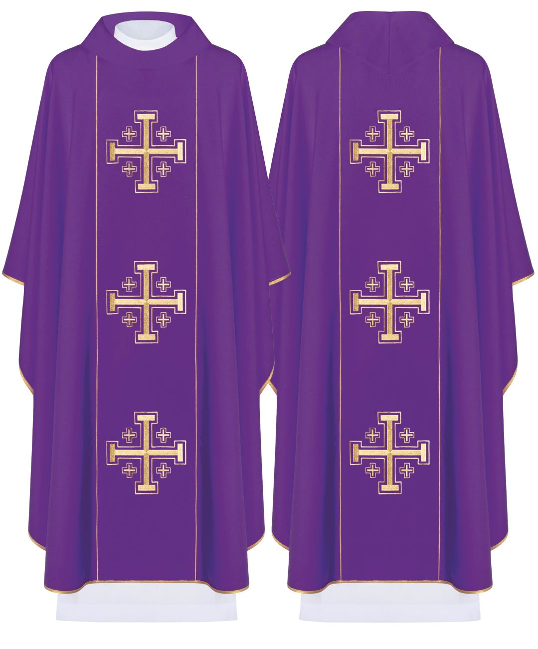 Ornat haftowany Krzyże Jerozolimskie, fioletowy + stuła (164H) - ORNATY NA WIELKI POST - Nowość