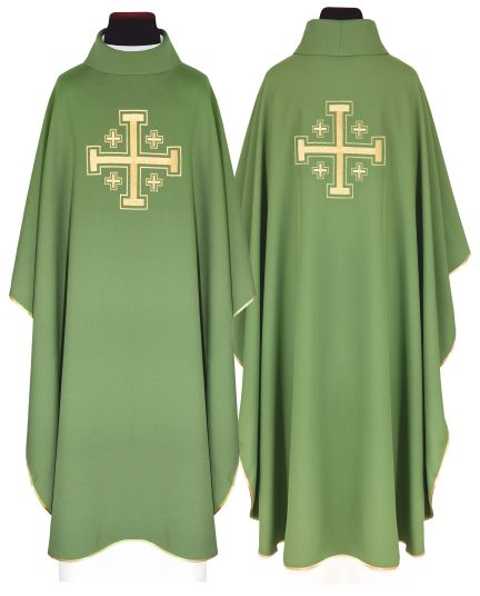 Ornat haftowany Krzyż Jerozolimski, zielony + stuła (166H) - Ornaty zielone - Nowość