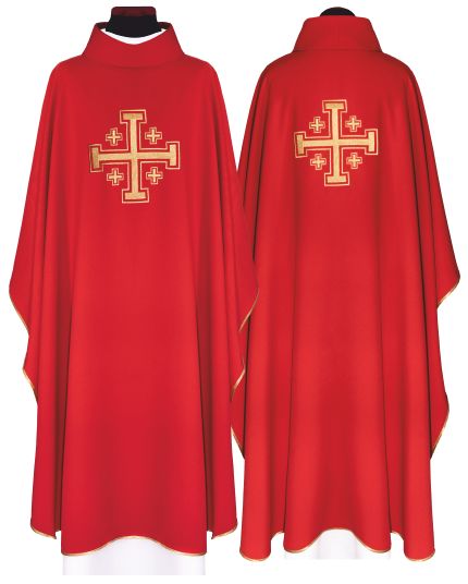 Ornat haftowany Krzyż Jerozolimski, czerwony + stuła (167H) - ORNATY NA WIELKI POST - Nowość