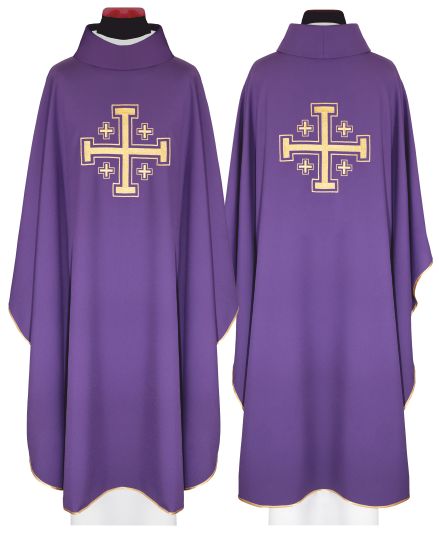 Ornat haftowany Krzyż Jerozolimski, fioletowy + stuła (168H) - ORNATY NA WIELKI POST - Nowość