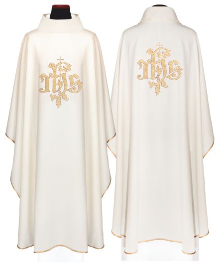 Ornat haftowany IHS, ecru + stuła (171H) - Ornaty białe/ ecru - Nowość
