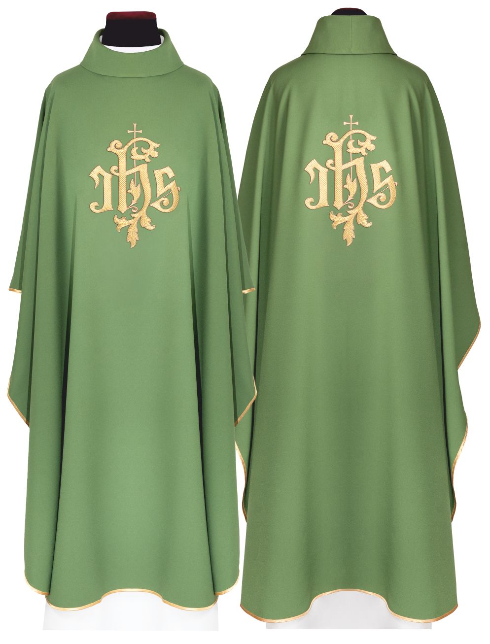 Ornat haftowany IHS, zielony + stuła (172H) - Ornaty zielone - Nowość