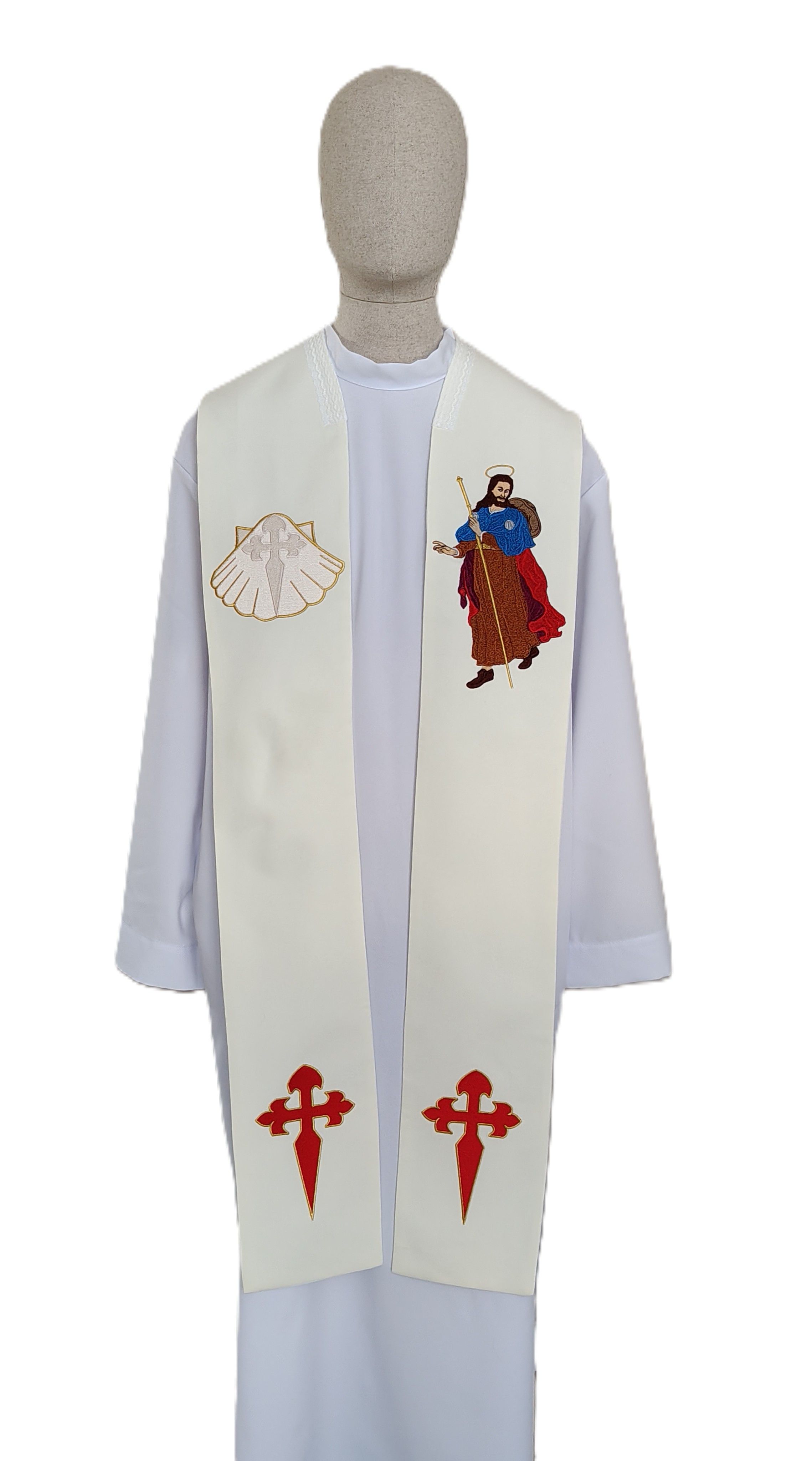 Stuła haftowana  z wizerunkiem Świętego Jakuba - Z POSTACIAMI - Nowość