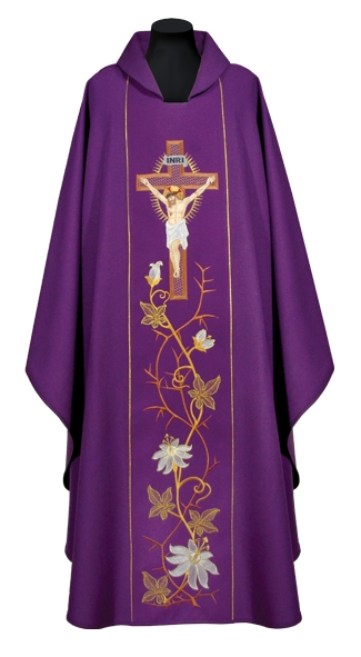 Ornat bogato haftowany - Pan Jezus na krzyżu (001A) - Ornaty fioletowe - Nowość