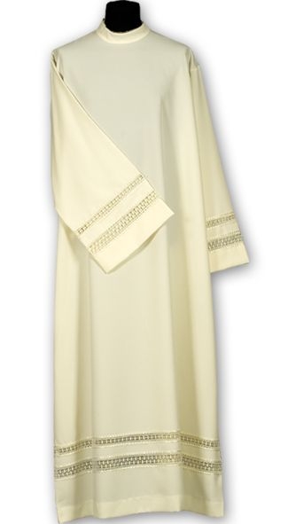 Alba kapłańska podwójna wstawka gipiurowa - KOMŻE I ALBY  KAPŁAŃSKIE - zdjęcie 2 - Alba kapłańska podwójna wstawka gipiurowa