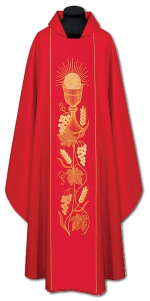 Ornat haftowany czerwony - kielich  (011) - Ornaty czerwone - Nowość