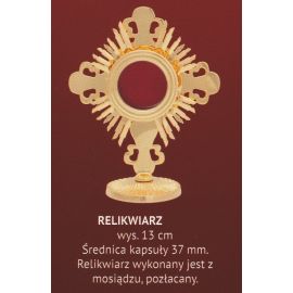 Relikwiarz mosiężny, pozłacany - 13 cm (A) - RELIKWIARZE