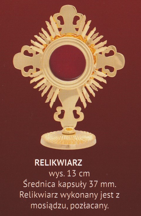 Relikwiarz mosiężny, pozłacany - 13 cm (A) - RELIKWIARZE - Nowość