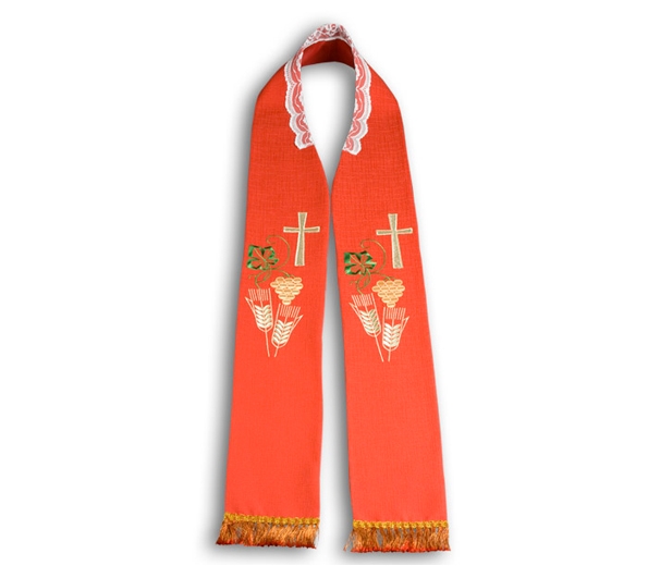 Stuła kapłańska haftowana - czerwona (10) - EUCHARYSTYCZNE - Nowość