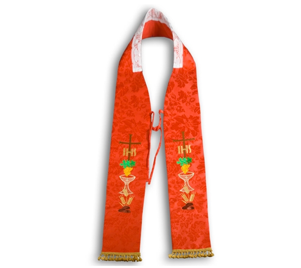 Stuła kapłańska haftowana - czerwona (11) - EUCHARYSTYCZNE - Nowość