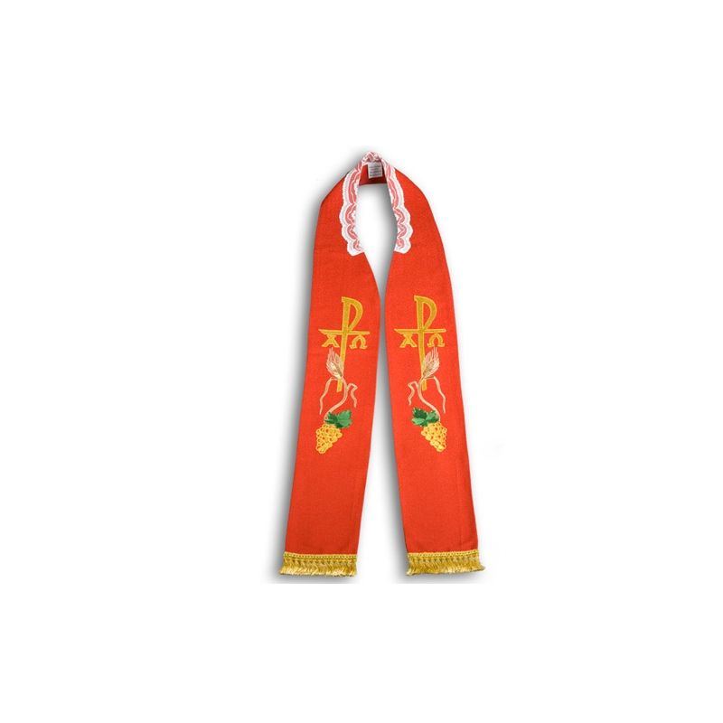 Stuła kapłańska haftowana - czerwona (18) - EUCHARYSTYCZNE - Stuła kapłańska haftowana - czerwona (18)