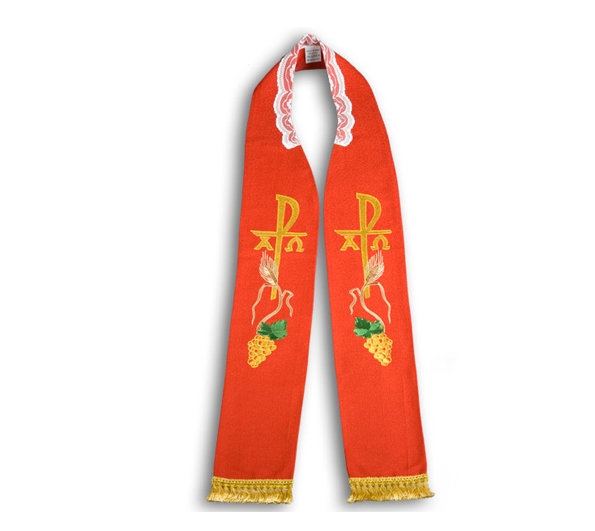Stuła kapłańska haftowana - czerwona (18) - EUCHARYSTYCZNE - Nowość